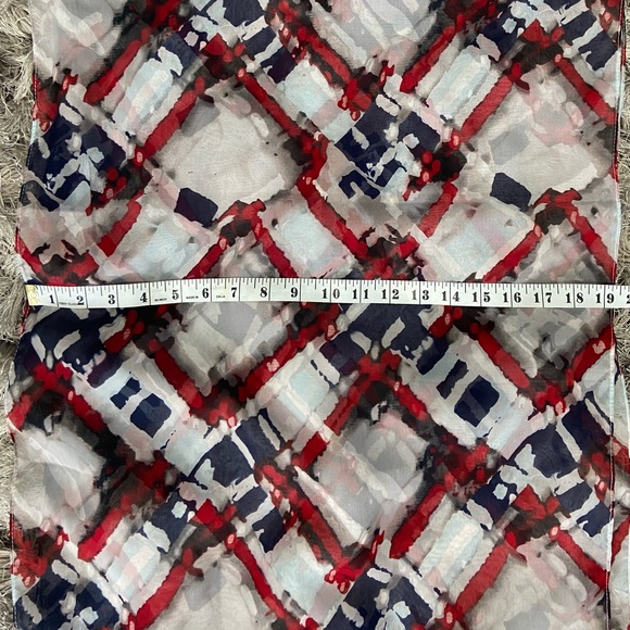 Cleo women red, white and blue plaid scarf. Size 72” long and 36” wide. Used. - Picture 4 of 6